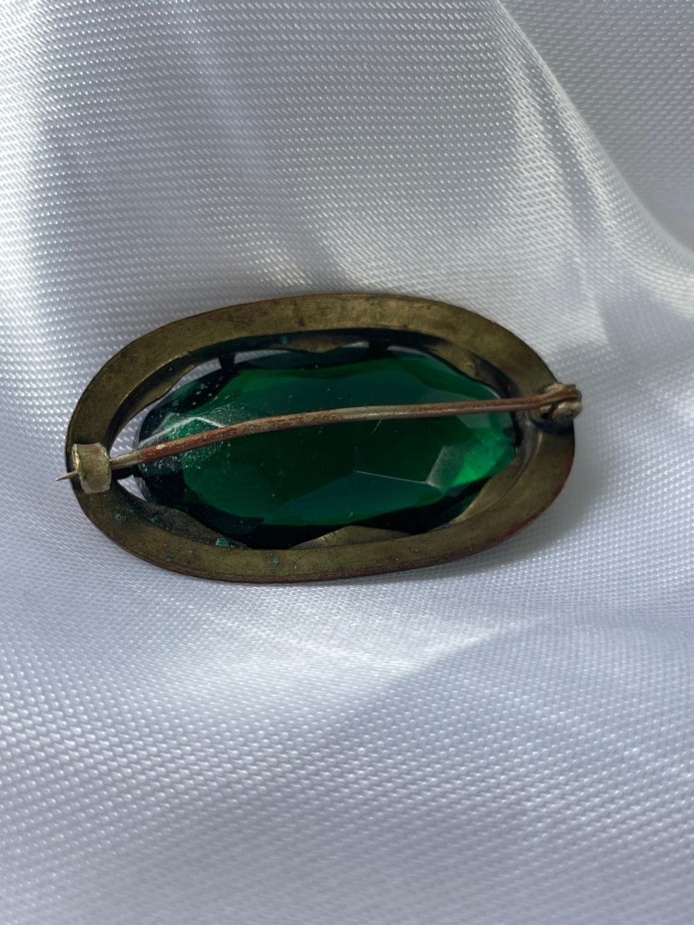 Vintage Art Deco Emerald Green Glass Brooch | Czech Bohemian Statement Pin š - Picture 2 of 6